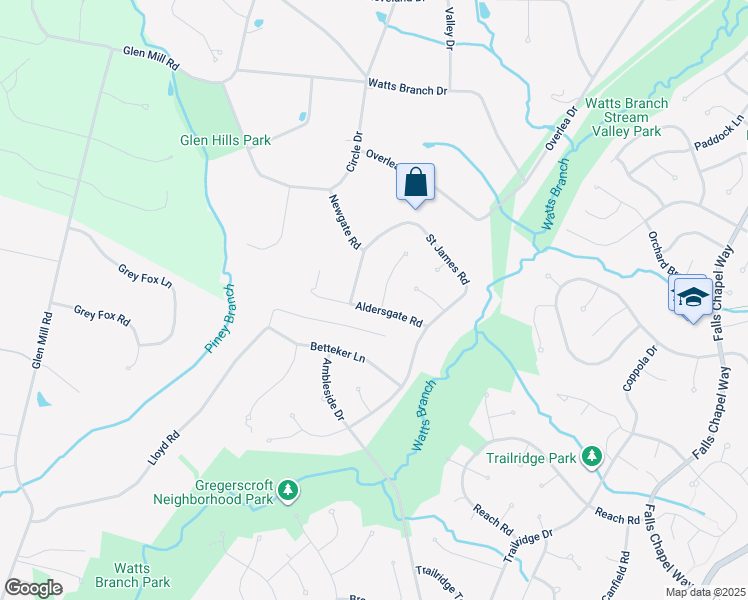 map of restaurants, bars, coffee shops, grocery stores, and more near 9801 Aldersgate Road in Rockville