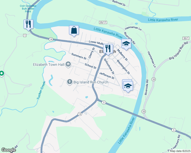 map of restaurants, bars, coffee shops, grocery stores, and more near 16 Prunty Street in Elizabeth