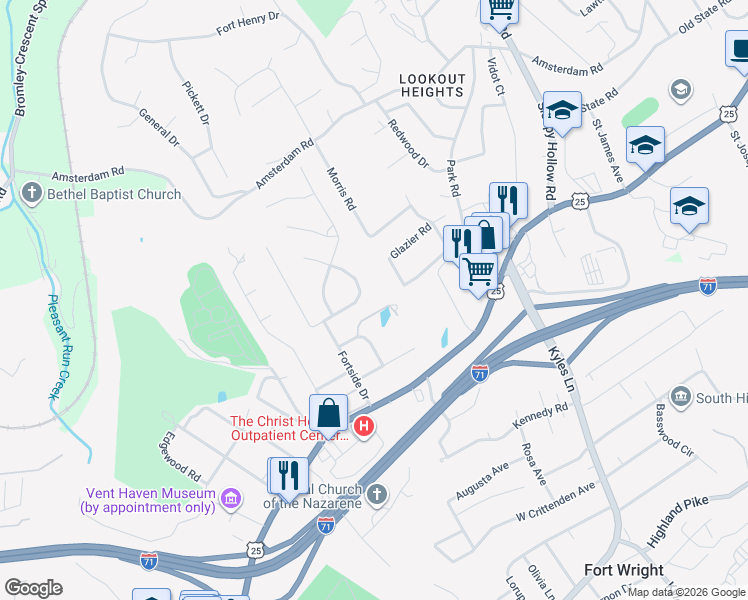map of restaurants, bars, coffee shops, grocery stores, and more near 1917 Fortside Circle in Fort Mitchell