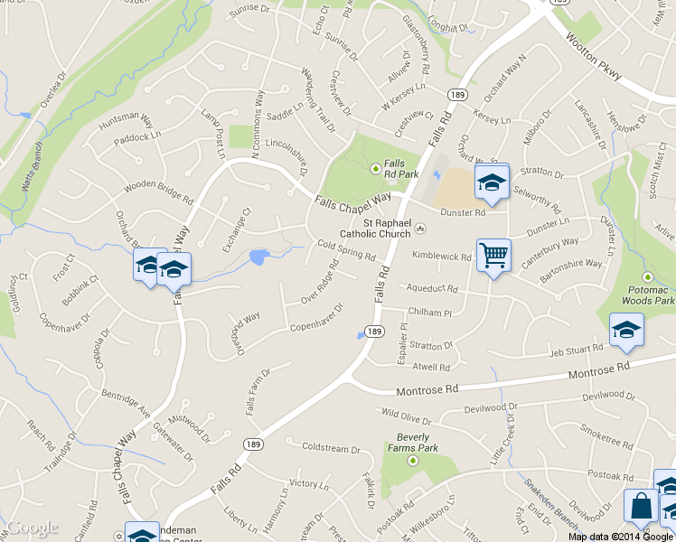 map of restaurants, bars, coffee shops, grocery stores, and more near 29 Over Ridge Ct in Potomac