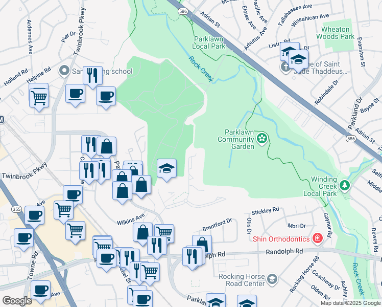 map of restaurants, bars, coffee shops, grocery stores, and more near 12415 Braxfield Court in Rockville
