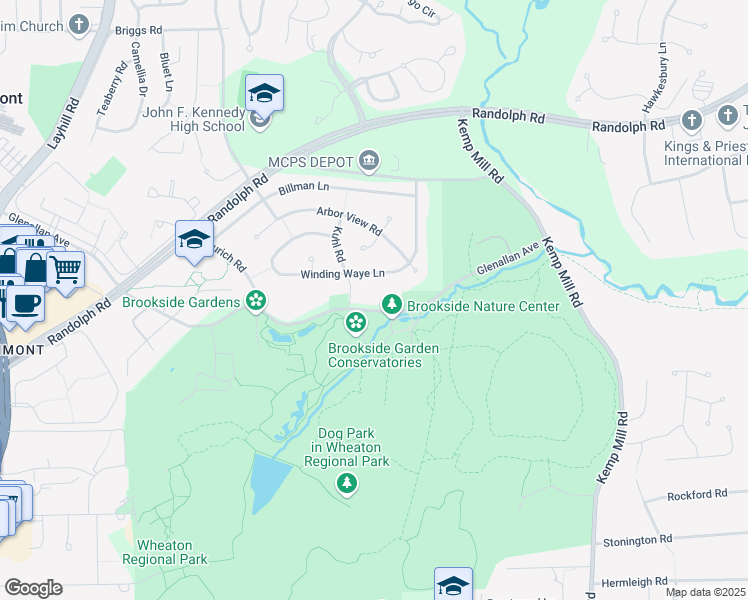 map of restaurants, bars, coffee shops, grocery stores, and more near 1417 Glenallan Avenue in Silver Spring