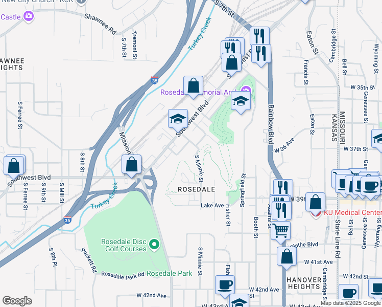 map of restaurants, bars, coffee shops, grocery stores, and more near 1040 Summit Street in Kansas City