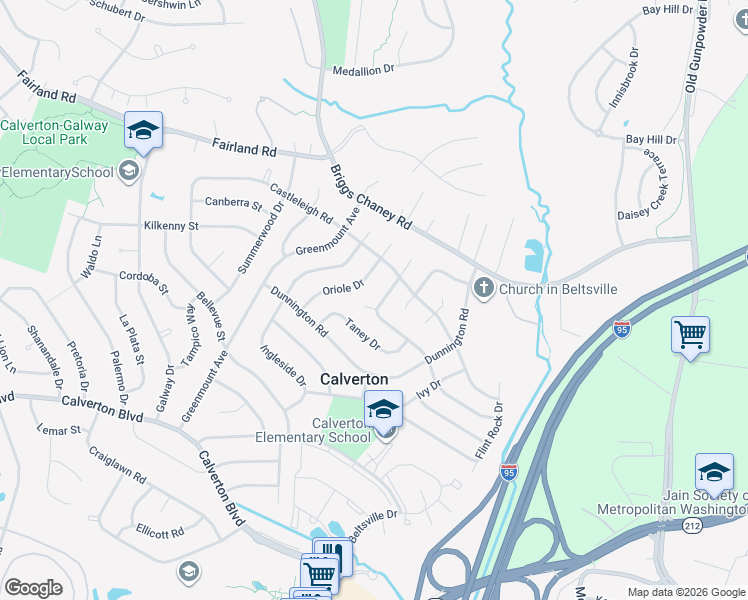 map of restaurants, bars, coffee shops, grocery stores, and more near 3409 Stonehall Drive in Beltsville