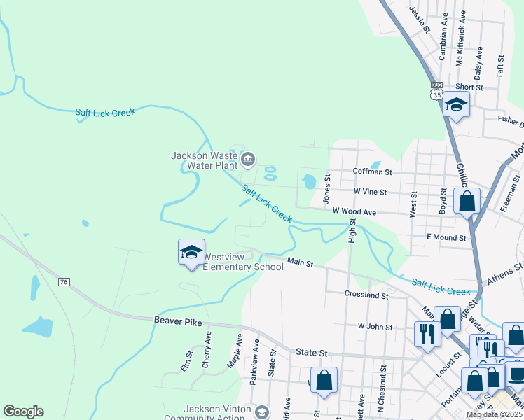 map of restaurants, bars, coffee shops, grocery stores, and more near 385 Dungan Street in Jackson
