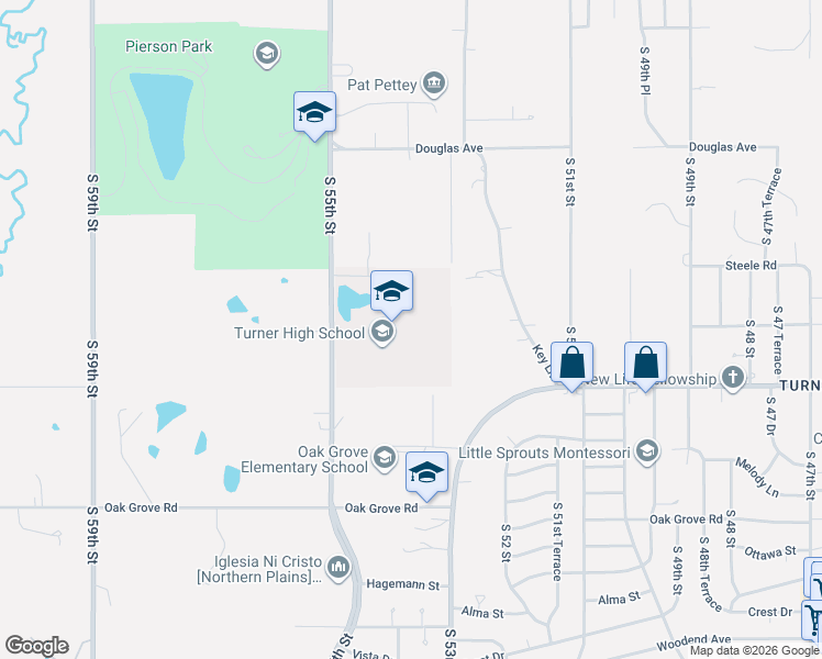 map of restaurants, bars, coffee shops, grocery stores, and more near 2211 South 55th Street in Kansas City