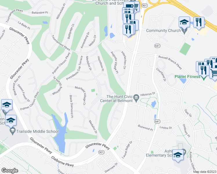 map of restaurants, bars, coffee shops, grocery stores, and more near 20068 Inverness Square in Ashburn