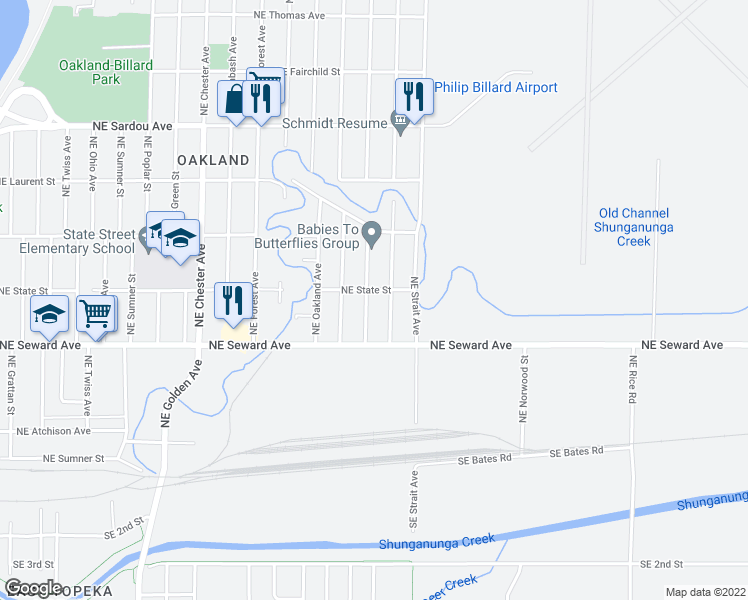 map of restaurants, bars, coffee shops, grocery stores, and more near 436 Northeast Arter Avenue in Topeka