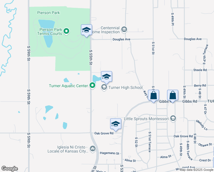 map of restaurants, bars, coffee shops, grocery stores, and more near 2211 South 55th Street in Kansas City