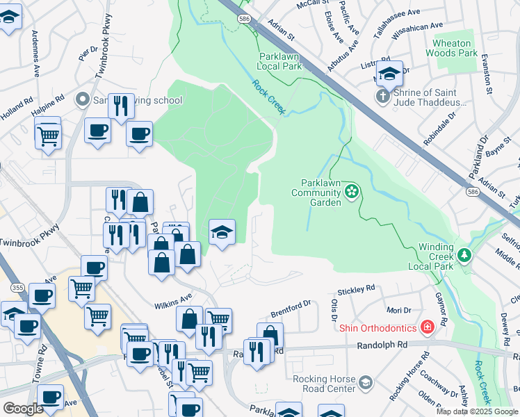 map of restaurants, bars, coffee shops, grocery stores, and more near 12413 Braxfield Court in Rockville