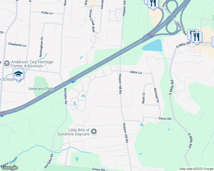 map of restaurants, bars, coffee shops, grocery stores, and more near 494 Lemaster Drive in Cincinnati