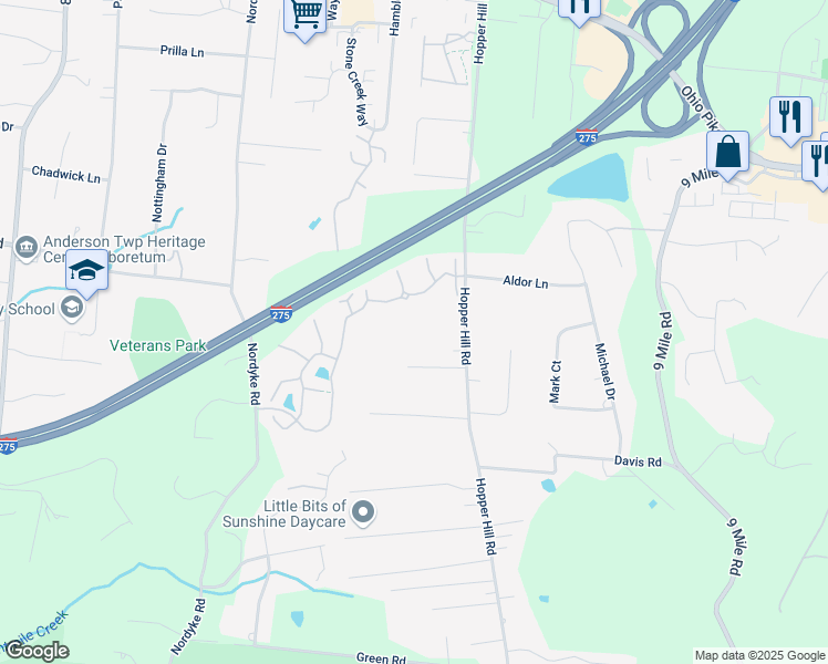 map of restaurants, bars, coffee shops, grocery stores, and more near 494 Lemaster Drive in Cincinnati