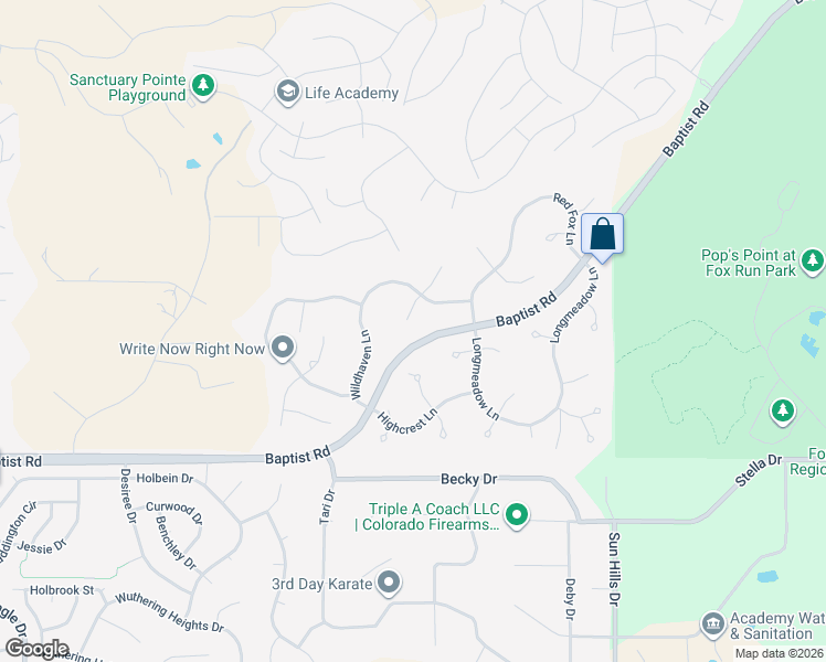 map of restaurants, bars, coffee shops, grocery stores, and more near 16025 Cliffrock Court in Colorado Springs