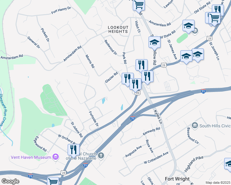 map of restaurants, bars, coffee shops, grocery stores, and more near 1850 Dixie Highway in Fort Wright