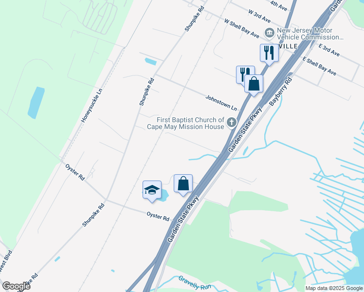map of restaurants, bars, coffee shops, grocery stores, and more near 1125 U.S. 9 in Middle Township