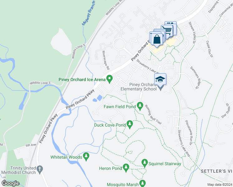 map of restaurants, bars, coffee shops, grocery stores, and more near 8706 Natures Trail Court in Odenton