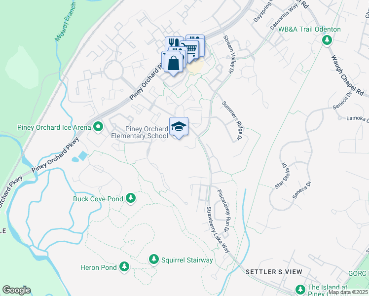 map of restaurants, bars, coffee shops, grocery stores, and more near 2641 Strawberry Lake Way in Odenton