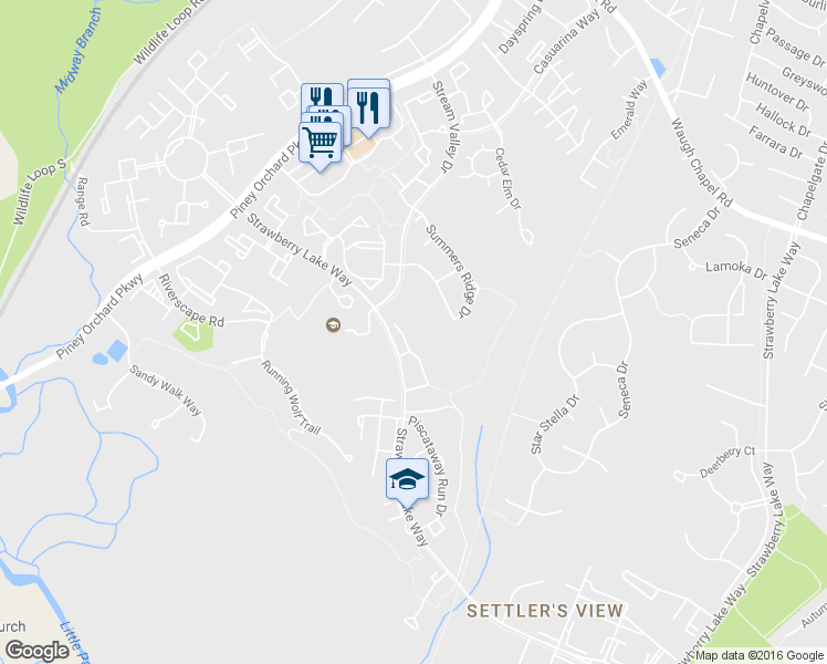 map of restaurants, bars, coffee shops, grocery stores, and more near 2614 Streamview Drive in Odenton