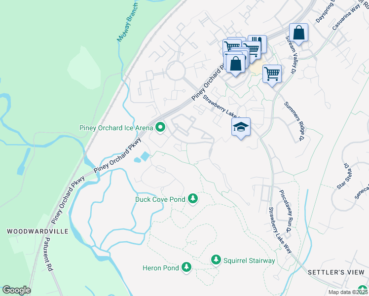 map of restaurants, bars, coffee shops, grocery stores, and more near 8700 Natures Trail Court in Odenton