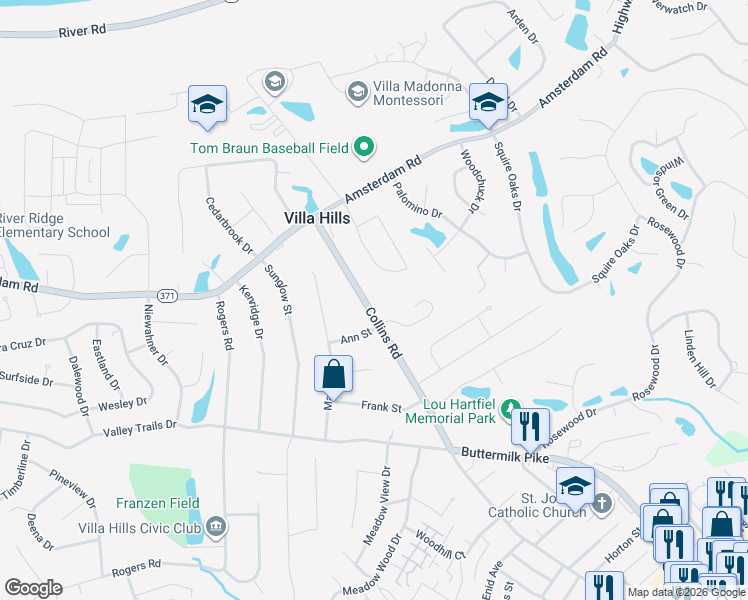 map of restaurants, bars, coffee shops, grocery stores, and more near 905 Collins Road in Villa Hills