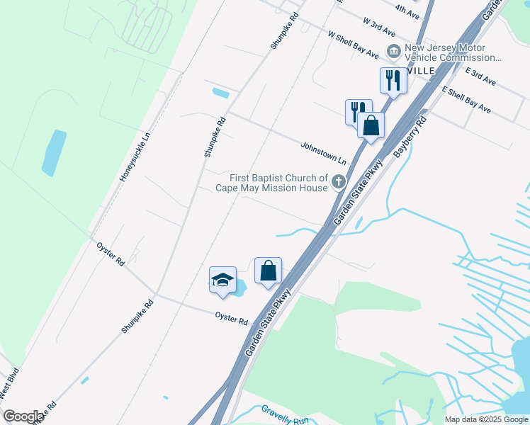 map of restaurants, bars, coffee shops, grocery stores, and more near 1125 U.S. 9 in Middle Township