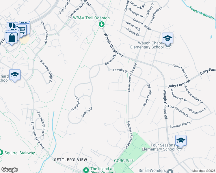 map of restaurants, bars, coffee shops, grocery stores, and more near 2456 Jostaberry Way in Odenton