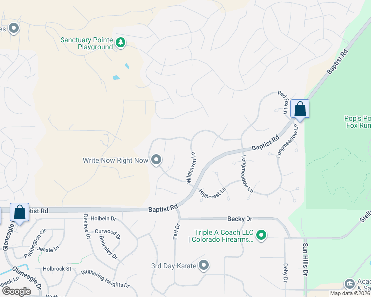 map of restaurants, bars, coffee shops, grocery stores, and more near 15775 Wildwood Court in Colorado Springs