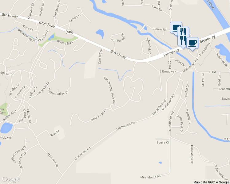 map of restaurants, bars, coffee shops, grocery stores, and more near 316 Country Club Park Road in Grand Junction