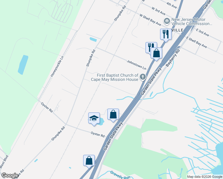 map of restaurants, bars, coffee shops, grocery stores, and more near 1125 U.S. 9 in Middle Township