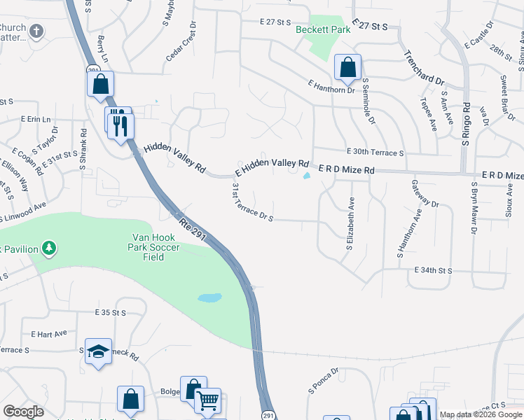 map of restaurants, bars, coffee shops, grocery stores, and more near 18109 East 31st Terrace Drive South in Independence