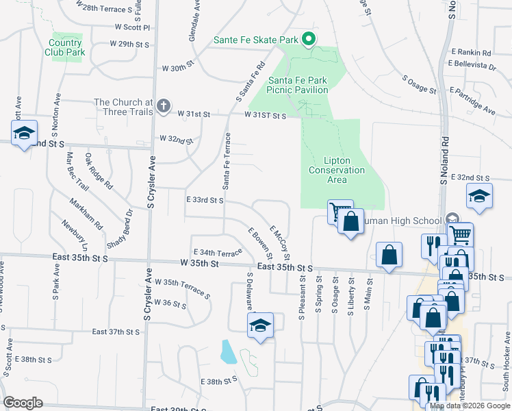 map of restaurants, bars, coffee shops, grocery stores, and more near 12801 East McCoy Street in Independence