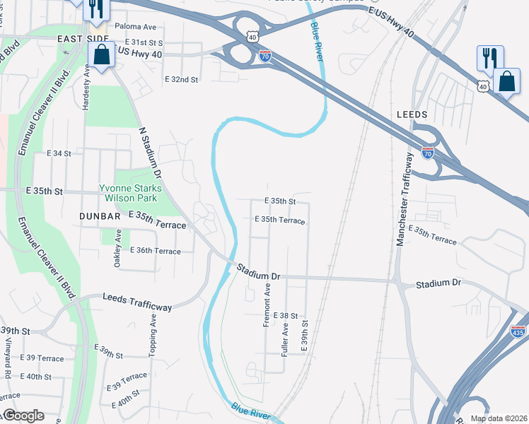 map of restaurants, bars, coffee shops, grocery stores, and more near 3537 Beacon Avenue in Kansas City