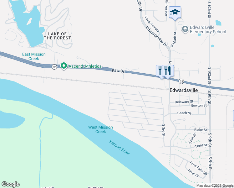 map of restaurants, bars, coffee shops, grocery stores, and more near 30 Delaware St in Edwardsville