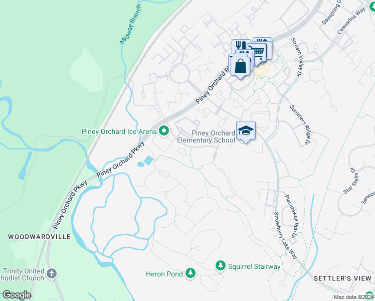 map of restaurants, bars, coffee shops, grocery stores, and more near 8700 Natures Trail Court in Odenton