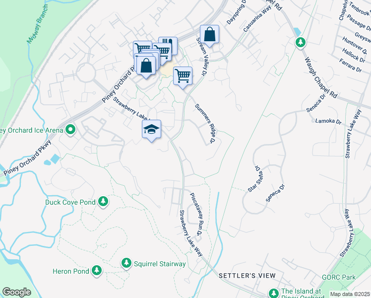 map of restaurants, bars, coffee shops, grocery stores, and more near 2614 Streamview Drive in Odenton