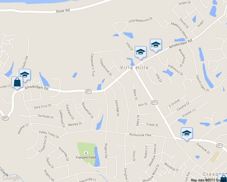 map of restaurants, bars, coffee shops, grocery stores, and more near 826 Kenridge Drive in Villa Hills
