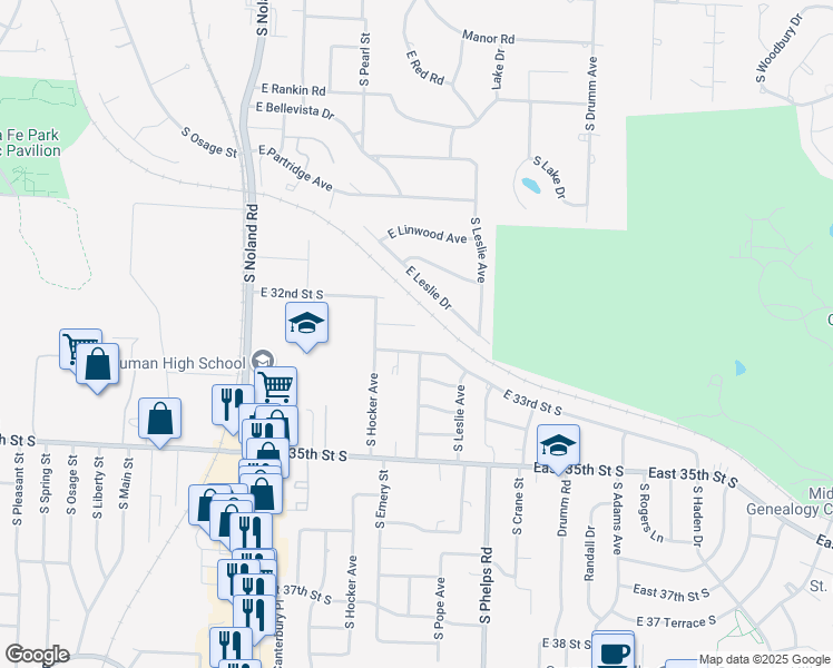 map of restaurants, bars, coffee shops, grocery stores, and more near 14505 East 32nd Terrace in Independence