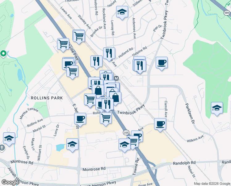 map of restaurants, bars, coffee shops, grocery stores, and more near 1801 Chapman Avenue in Rockville
