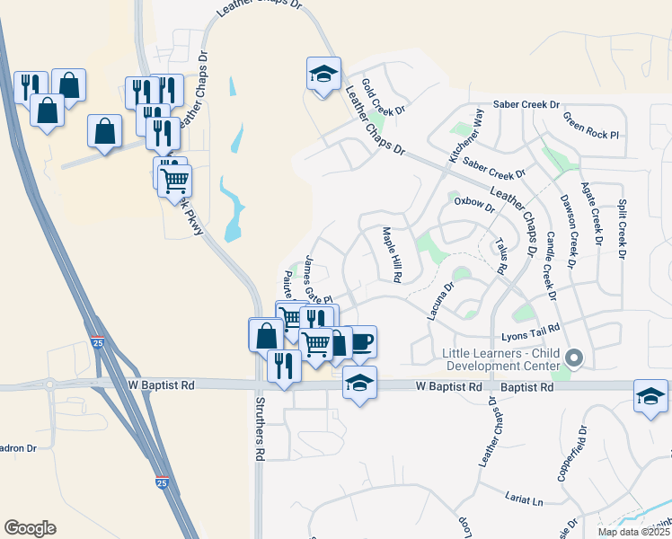 map of restaurants, bars, coffee shops, grocery stores, and more near 15860 Paiute Circle in Monument