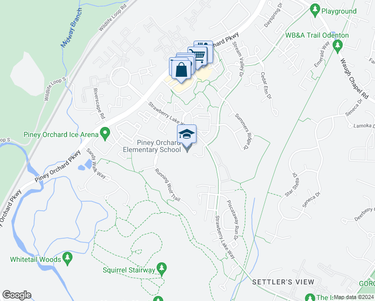 map of restaurants, bars, coffee shops, grocery stores, and more near 2641 Strawberry Lake Way in Odenton