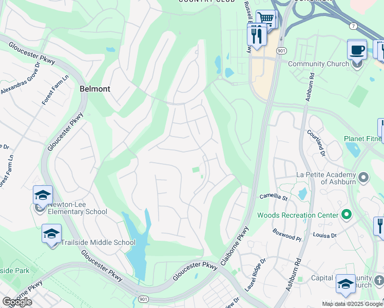 map of restaurants, bars, coffee shops, grocery stores, and more near 43629 Dunhill Cup Square in Ashburn