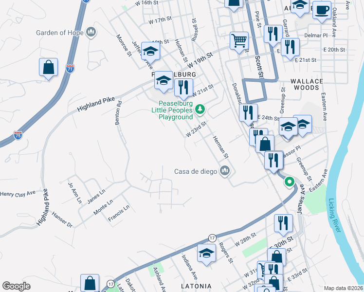 map of restaurants, bars, coffee shops, grocery stores, and more near 608 Pointe Benton Lane in Covington