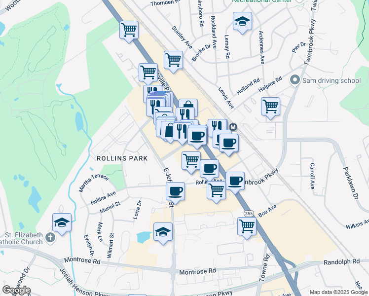 map of restaurants, bars, coffee shops, grocery stores, and more near 186 Halpine Road in Rockville