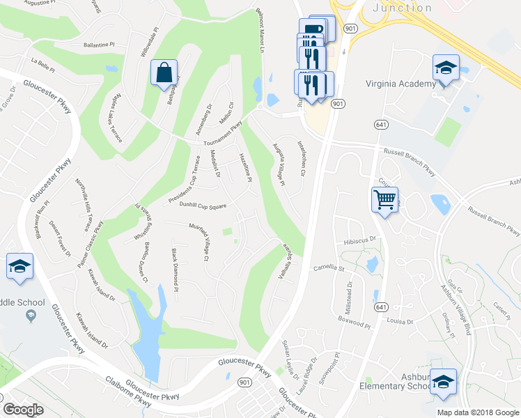 map of restaurants, bars, coffee shops, grocery stores, and more near 20056 Inverness Square in Ashburn