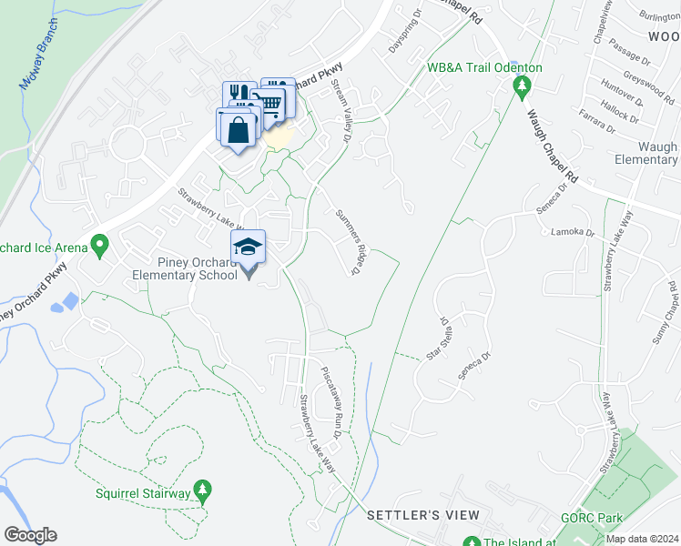 map of restaurants, bars, coffee shops, grocery stores, and more near 2708 Summers Ridge Drive in Odenton