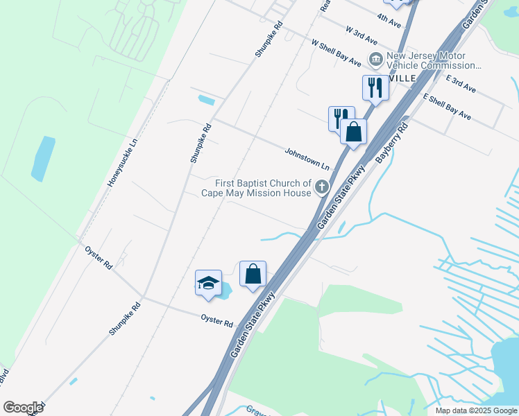 map of restaurants, bars, coffee shops, grocery stores, and more near 1117 U.S. 9 in Cape May County