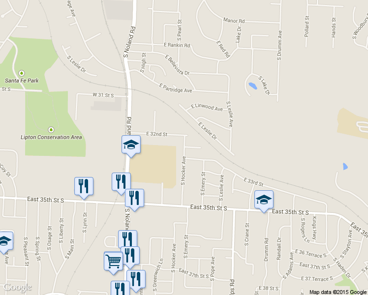 map of restaurants, bars, coffee shops, grocery stores, and more near 1712 S Hocker St in Independence