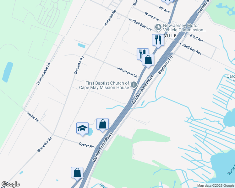 map of restaurants, bars, coffee shops, grocery stores, and more near 1117 U.S. 9 in Cape May County