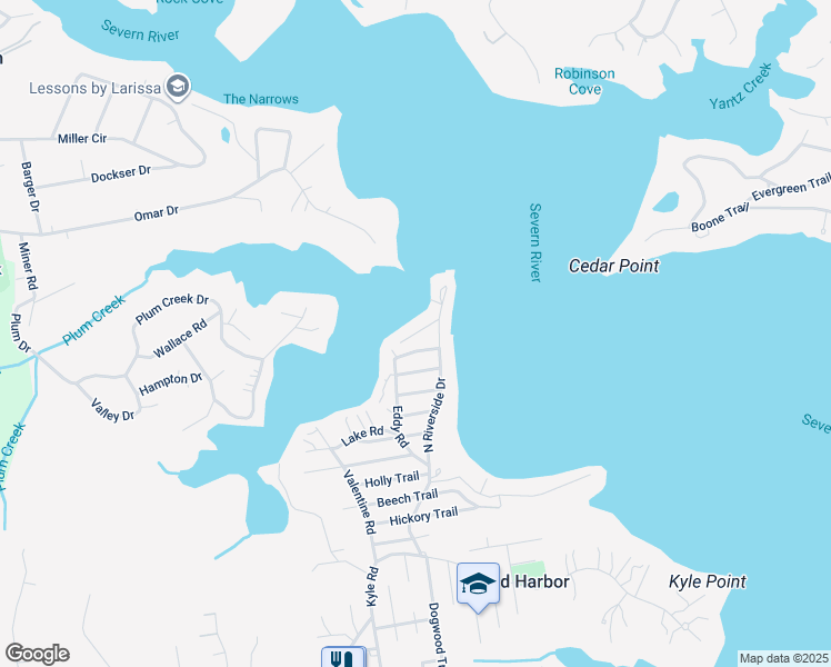 map of restaurants, bars, coffee shops, grocery stores, and more near Mink Path in Crownsville