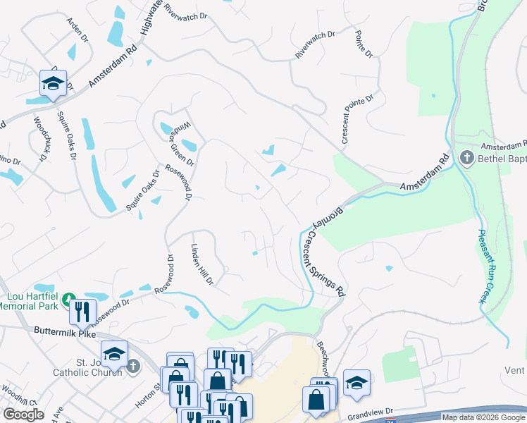 map of restaurants, bars, coffee shops, grocery stores, and more near 2291 Edenderry Drive in Crescent Springs